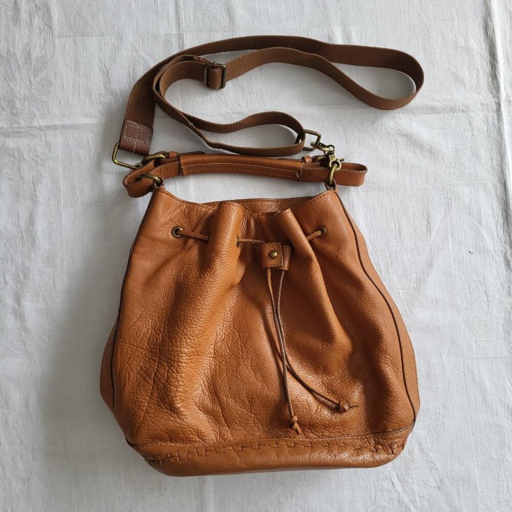 Kelsi Dagger Cognac Brown Leather Drawstring Hobo Bag